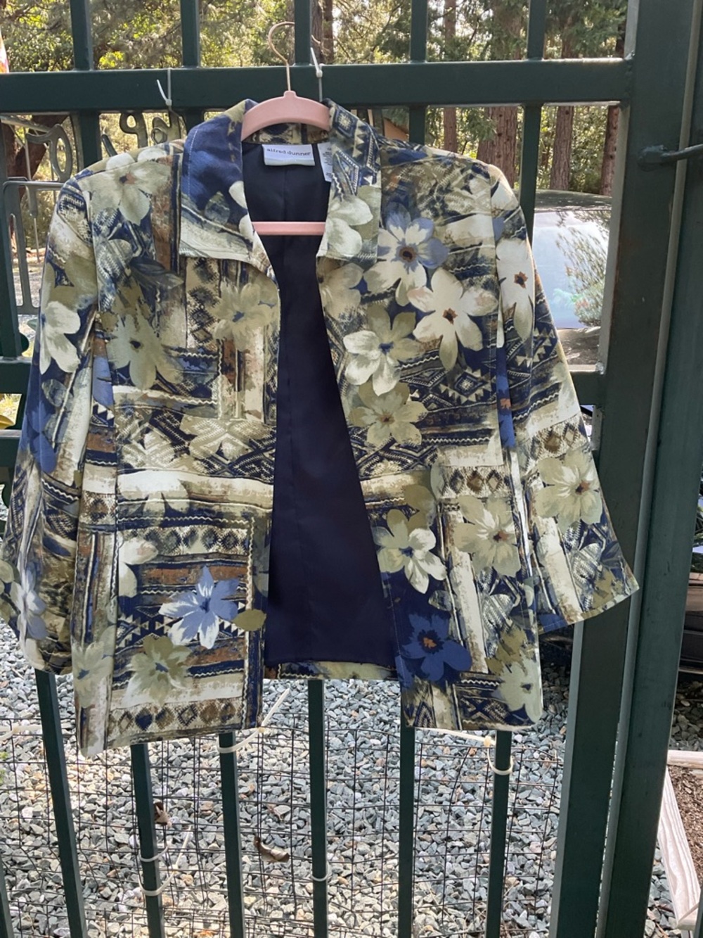 BPAlfred Dunner Navy and Olive Floral Blazer 12P-LINED OPEN FRONT